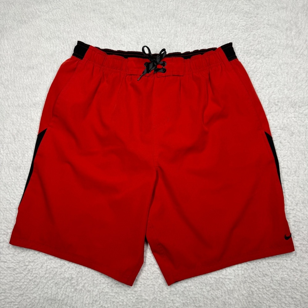 Nike Contend Swim Trunks Shorts Bottom Red Black Lined Summer Beach Surf Men's L